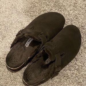 Birkenstock Boston Shearling, Suede Leather, Mocha, Sz EU 40, medium/narrow